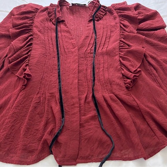 ZARA Rust Ruffled Blouse. XS - Picture 2 of 9